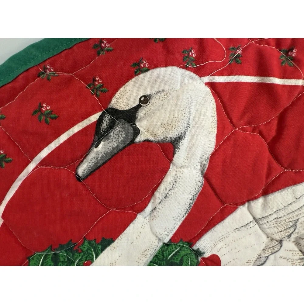Vintage Christmas Placemats Set Of 4 Swan With Wreath‎ Red Multi